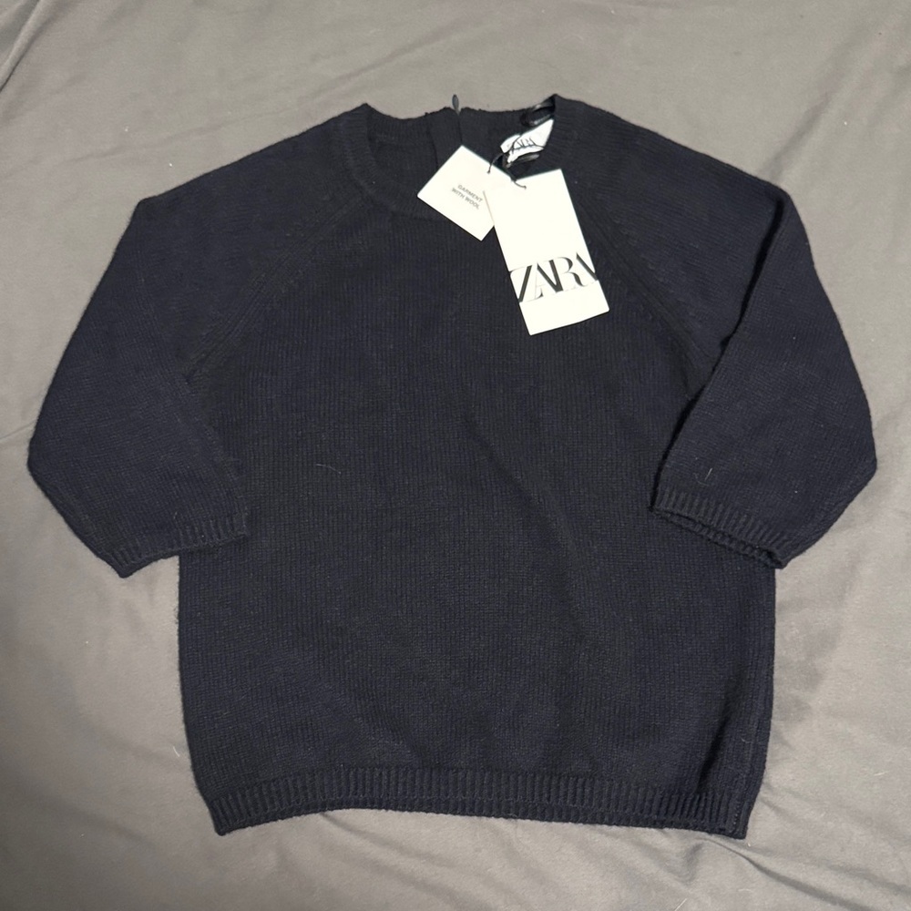 Zara Black/Navy Wool Blend Knit Sweater w/ Back Zipper